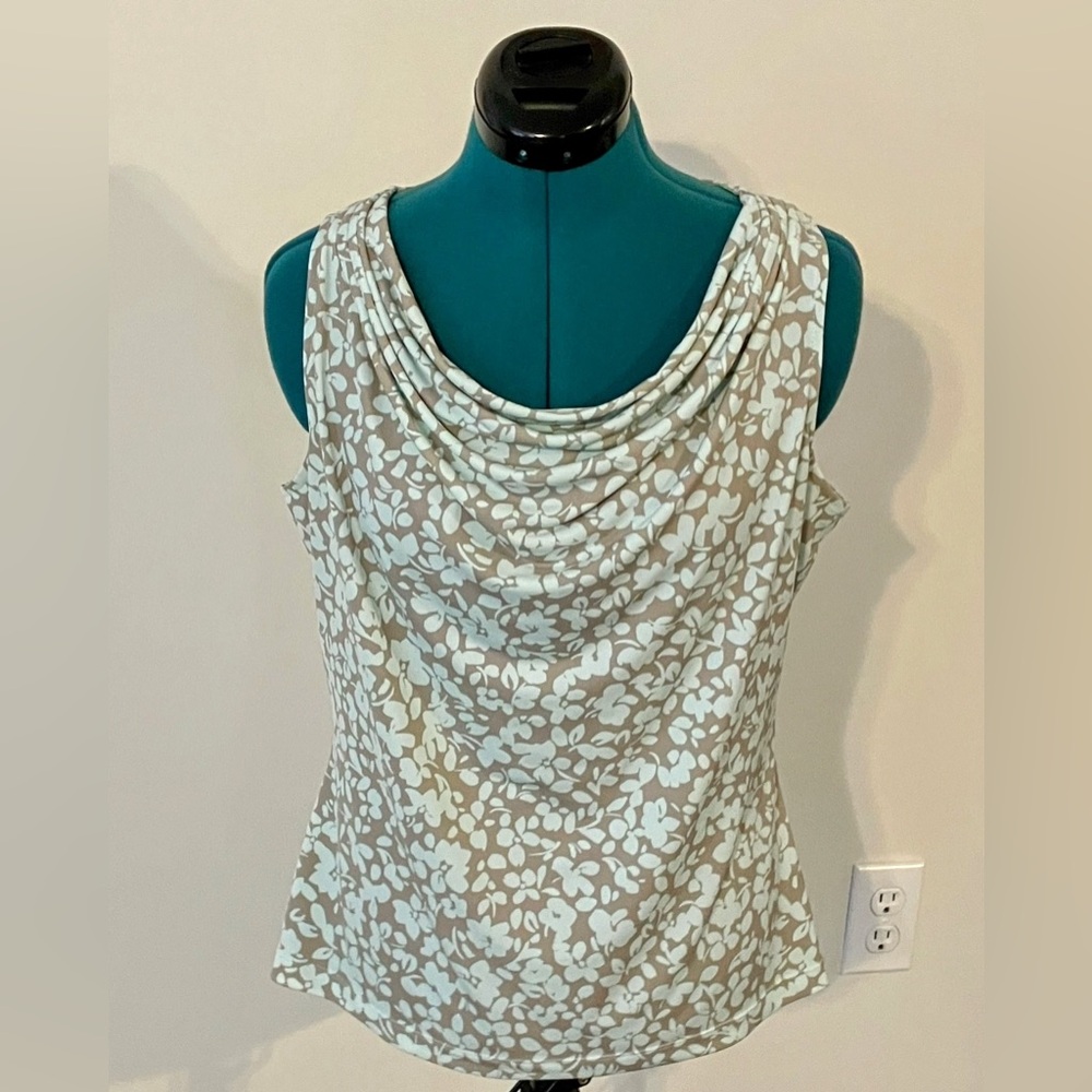 Calvin Klein Light Teal and taupe Cowl neck Business Shell Stretchy size Large